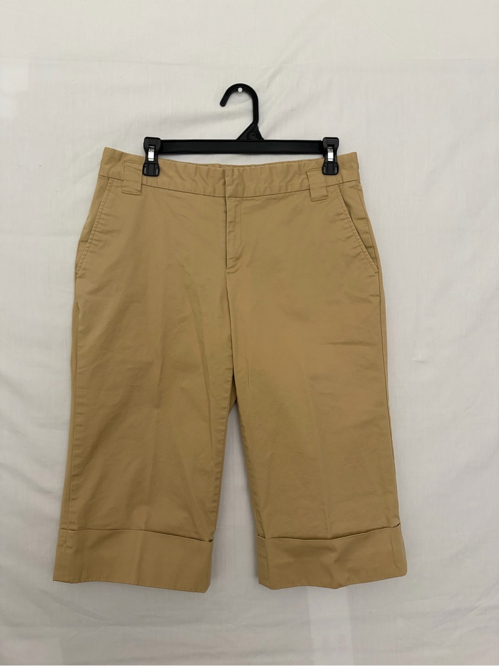 Weatherproof Womens 8 Tan Khaki Cotton Stretch Cuffed Bermuda Shorts READ(A950)